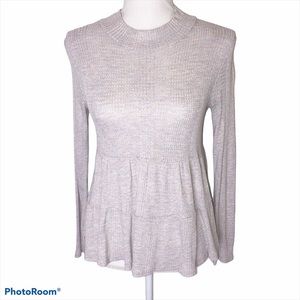 Blue Blush Pastel Mock Neck Peplum Ruffle Knit Top